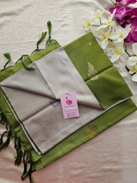 Silver with Green Pallu Handwoven Chinnalampattu Saree