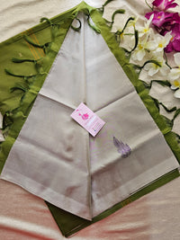 Silver with Green Pallu Handwoven Chinnalampattu Saree