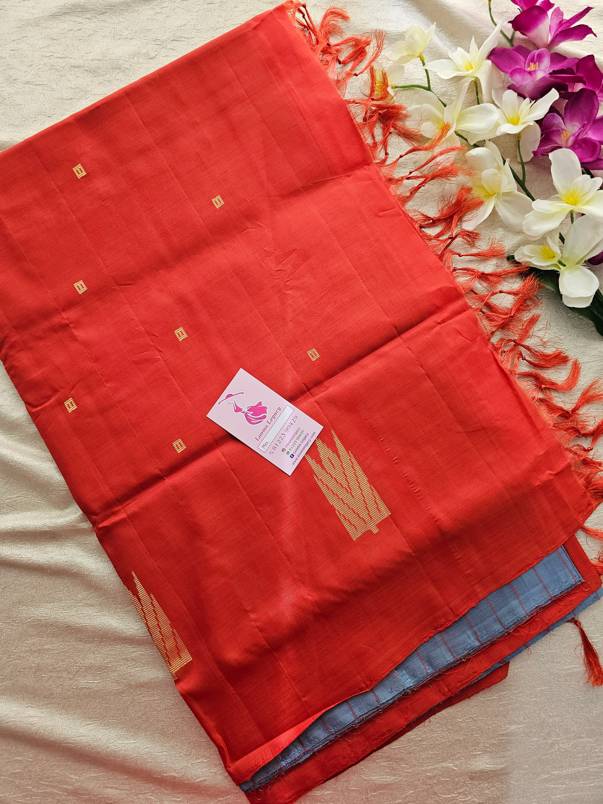 Grey with Red Stripes Pallu Handwoven Chinnalampattu Saree