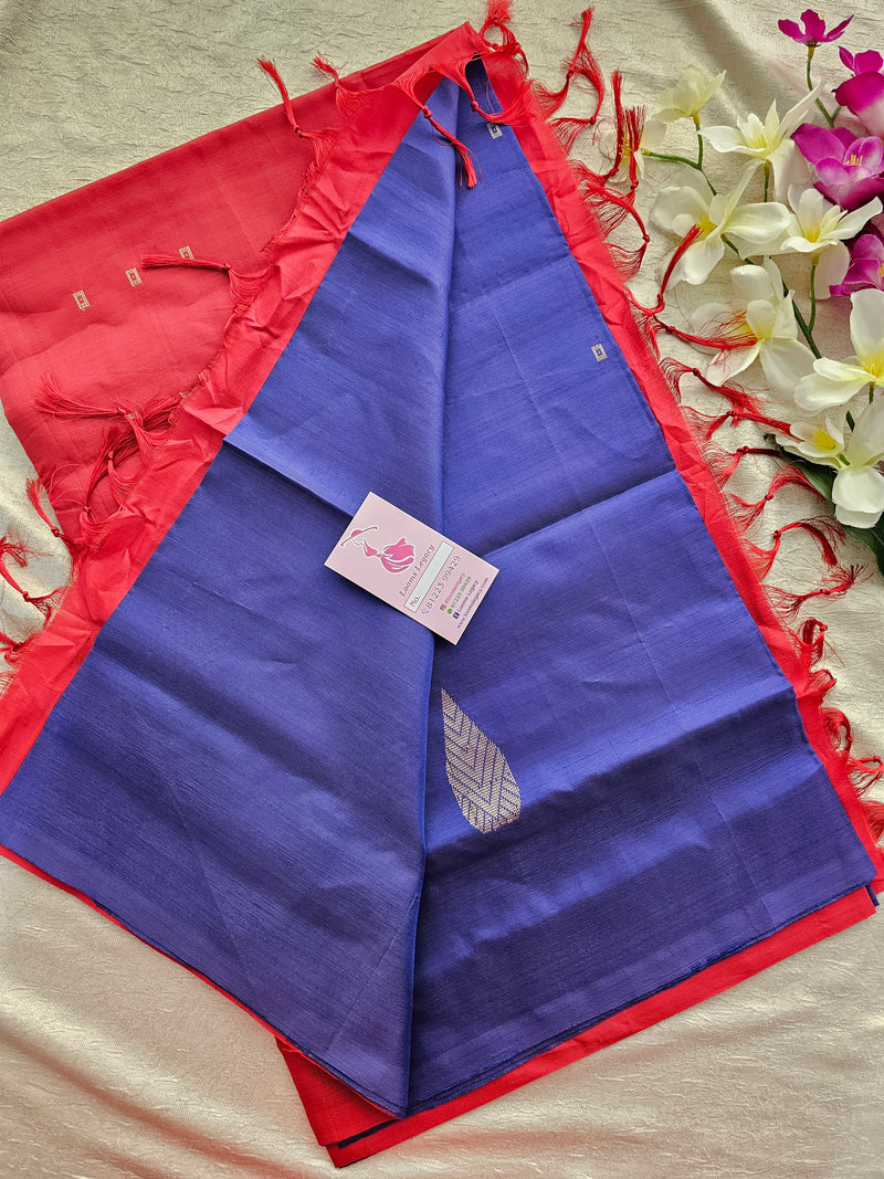 Dark Blue with Red Pallu Handwoven Chinnalampattu Saree