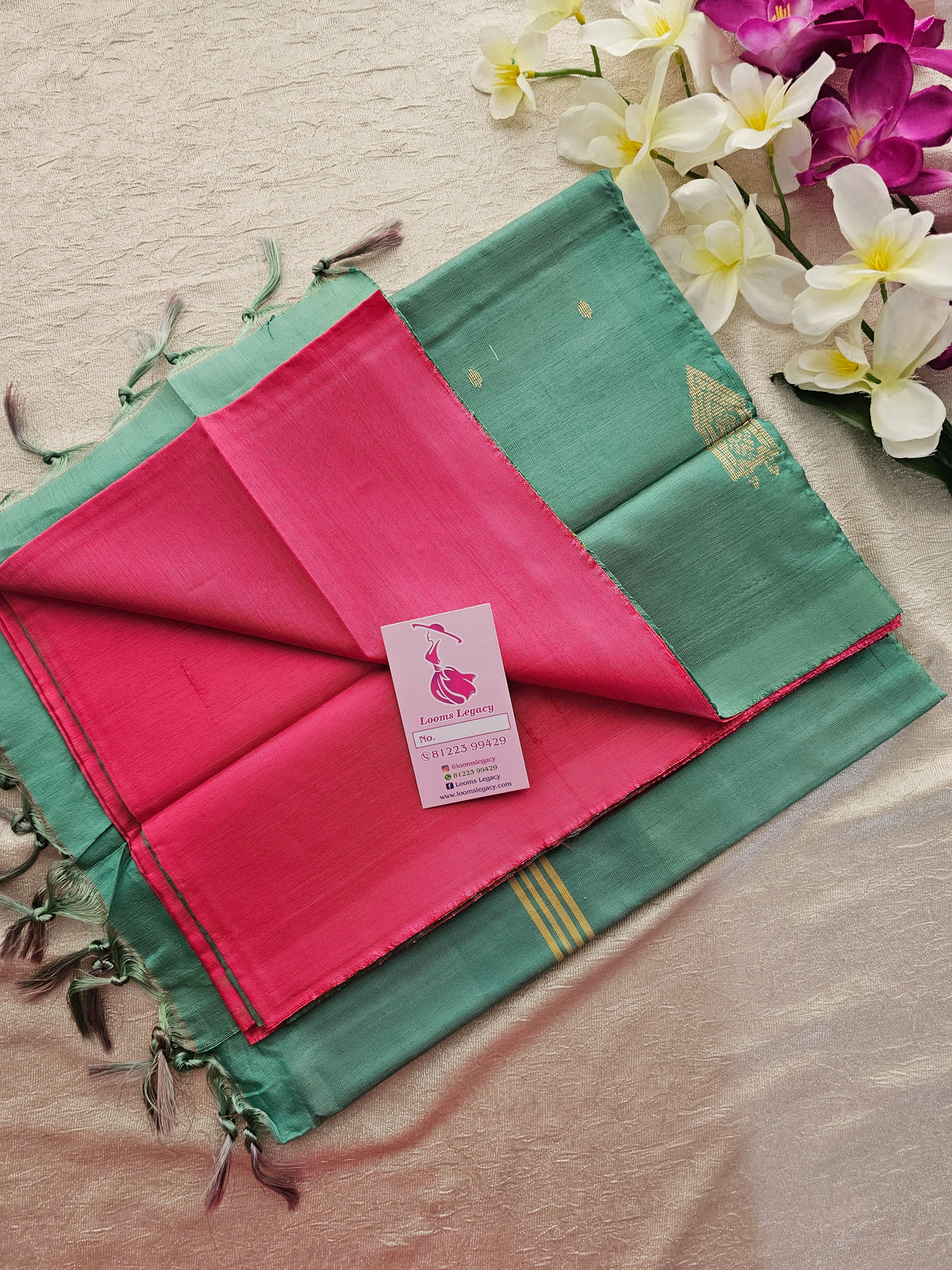 Pink with Sea Green Pallu Handwoven Chinnalampattu Saree