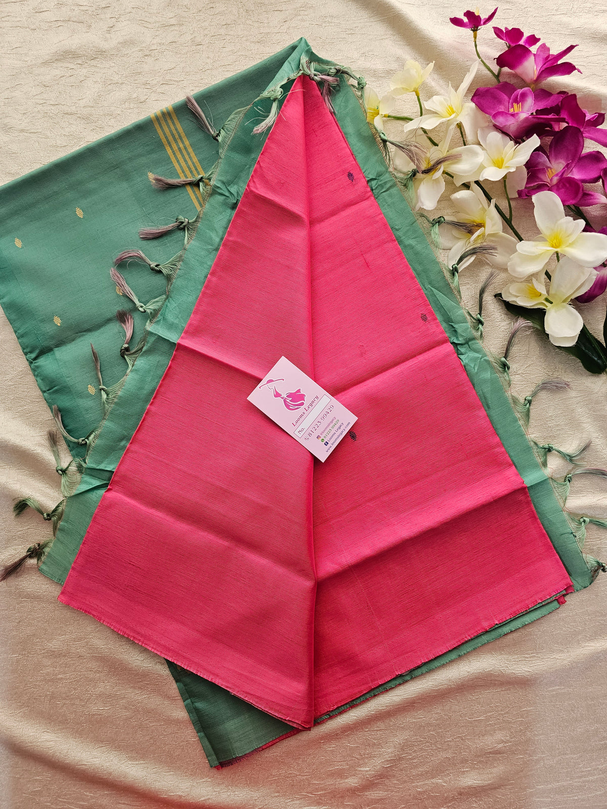 Pink with Sea Green Pallu Handwoven Chinnalampattu Saree