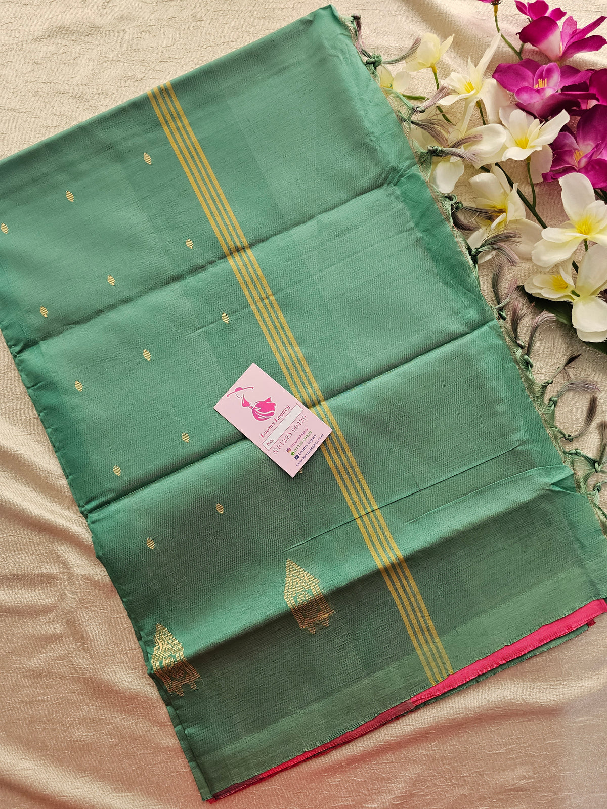 Pink with Sea Green Pallu Handwoven Chinnalampattu Saree