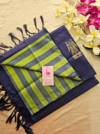 Green with Blue Stripes Handwoven Chinnalampattu Saree