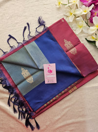 Blue with Maroon Border Handwoven Chinnalampattu Saree