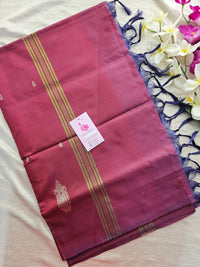 Blue with Maroon Border Handwoven Chinnalampattu Saree