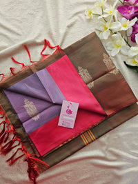 Lavender with Green cum Maroon Border Handwoven Chinnalampattu Saree