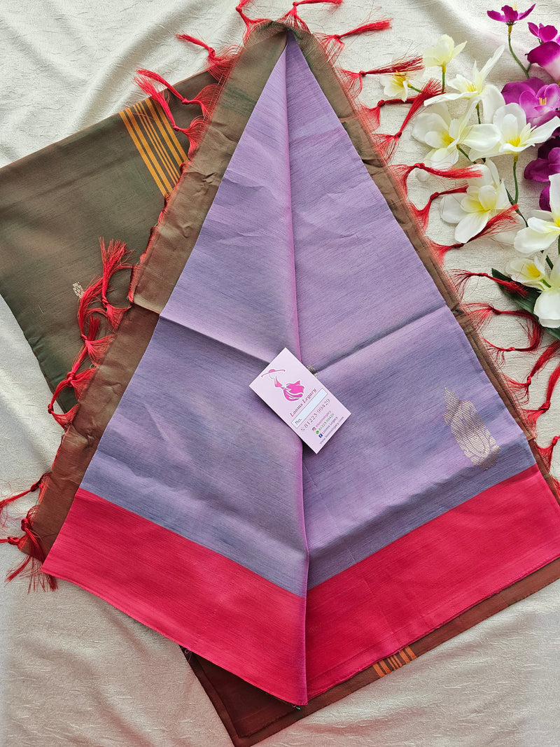 Lavender with Green cum Maroon Border Handwoven Chinnalampattu Saree