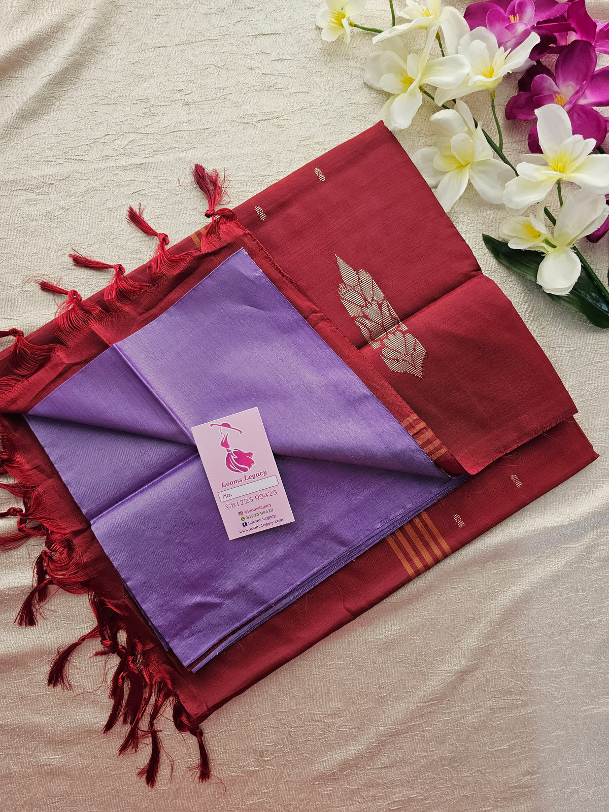 Lavender with Dark Maroon Handwoven Chinnalampattu Saree