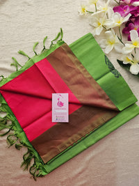 Pink with Green Border Handwoven Chinnalampattu Saree