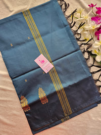 Cream with Peacock Blue Border Handwoven Chinnalampattu Saree