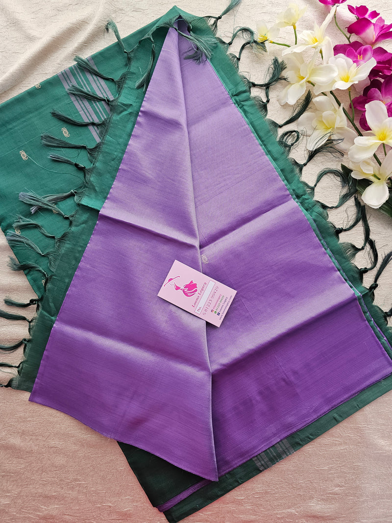 Lavender with Peacock Green Border Handwoven Chinnalampattu Saree