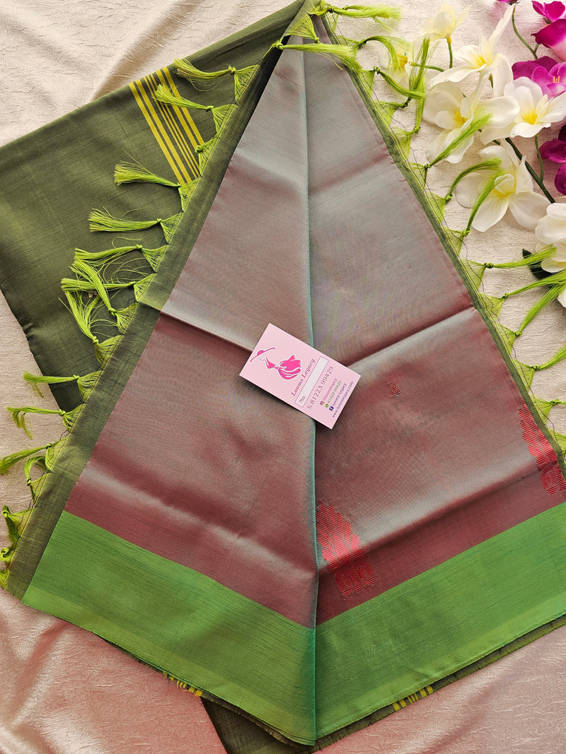 Green cum Maroon with Green Pallu Handwoven Chinnalampattu Saree