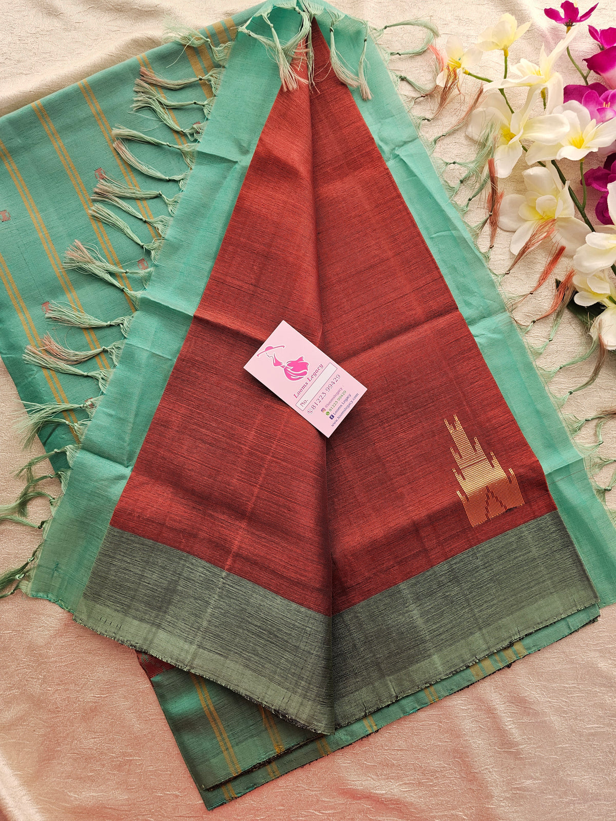 Maroon with Sea Green Pallu Handwoven Chinnalampattu Saree