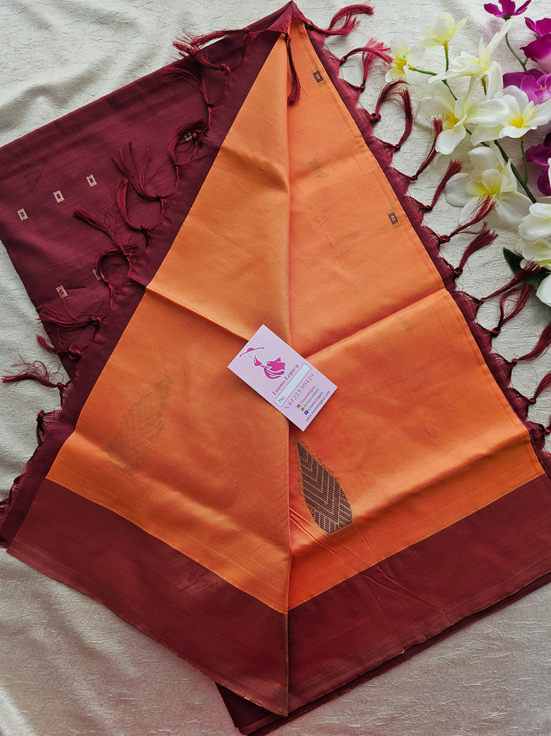 Orange with Maroon Pallu Handwoven Chinnalampattu Saree