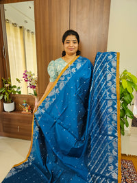 Fancy Silk Cotton - Peacock Blue with Pink