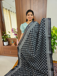 Linen Cotton with Digital Printed Sarees -  Black