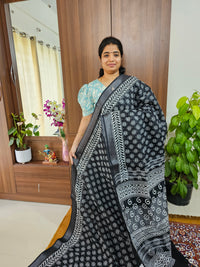 Linen Cotton with Digital Printed Sarees -  Black