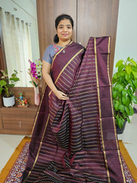 Pure Handloom Kanjivaram Pattern Soft Silk Saree - Deep Brown cum Maroon