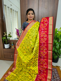 Handloom Pochampally Ikkat Pure Soft Silk Saree - Yellow with Red