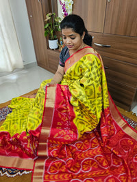 Handloom Pochampally Ikkat Pure Soft Silk Saree - Yellow with Red