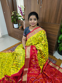 Handloom Pochampally Ikkat Pure Soft Silk Saree - Yellow with Red