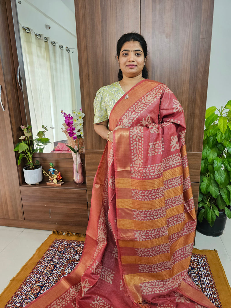 Bhagalpuri Silk Viscous Sarees with Batik Pattern - Peachish Pink