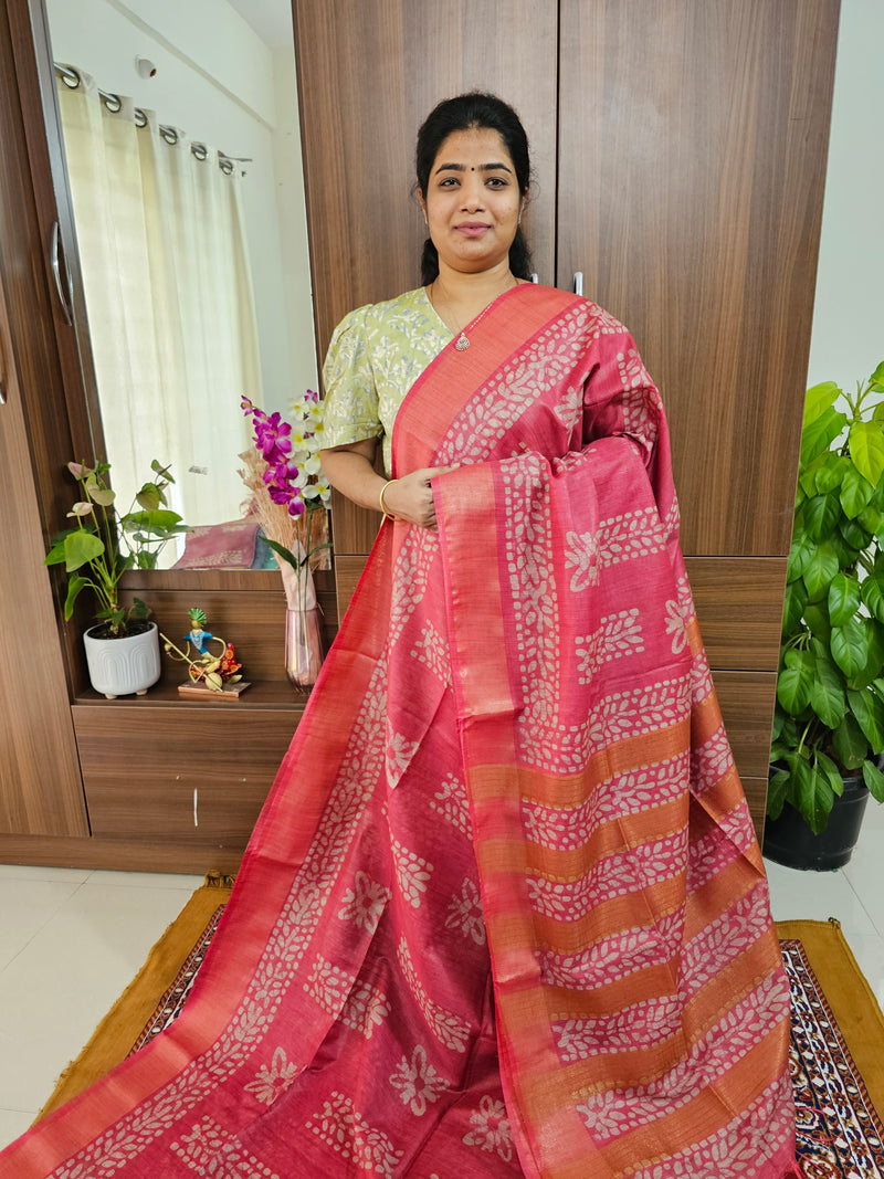 Bhagalpuri Silk Viscous Sarees with Batik Pattern - Pink