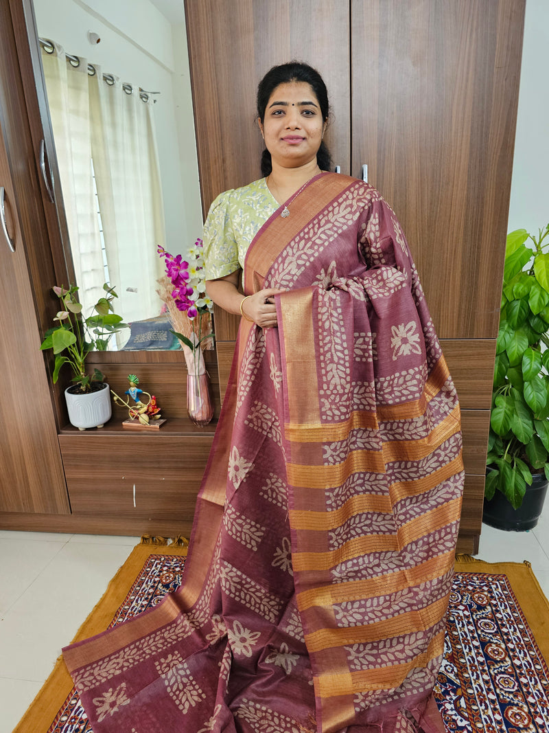 Bhagalpuri Silk Viscous Sarees with Batik Pattern - Maroon