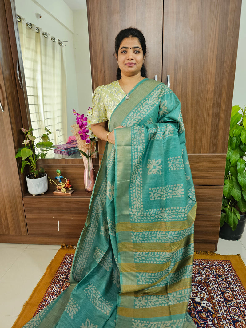 Bhagalpuri Silk Viscous Sarees with Batik Pattern - Sea Green