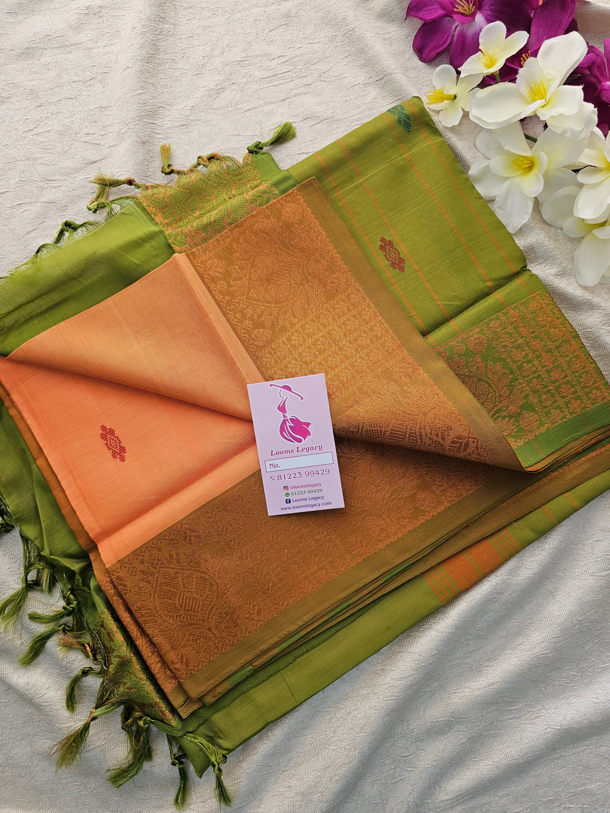 Orange with Green Chinnalampattu Border Saree