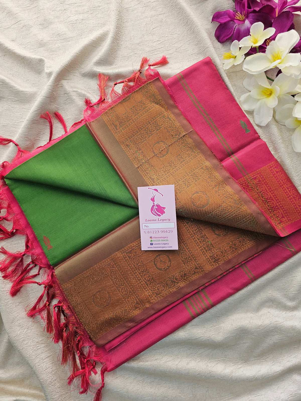 Green with Pink Chinnalampattu Border Saree