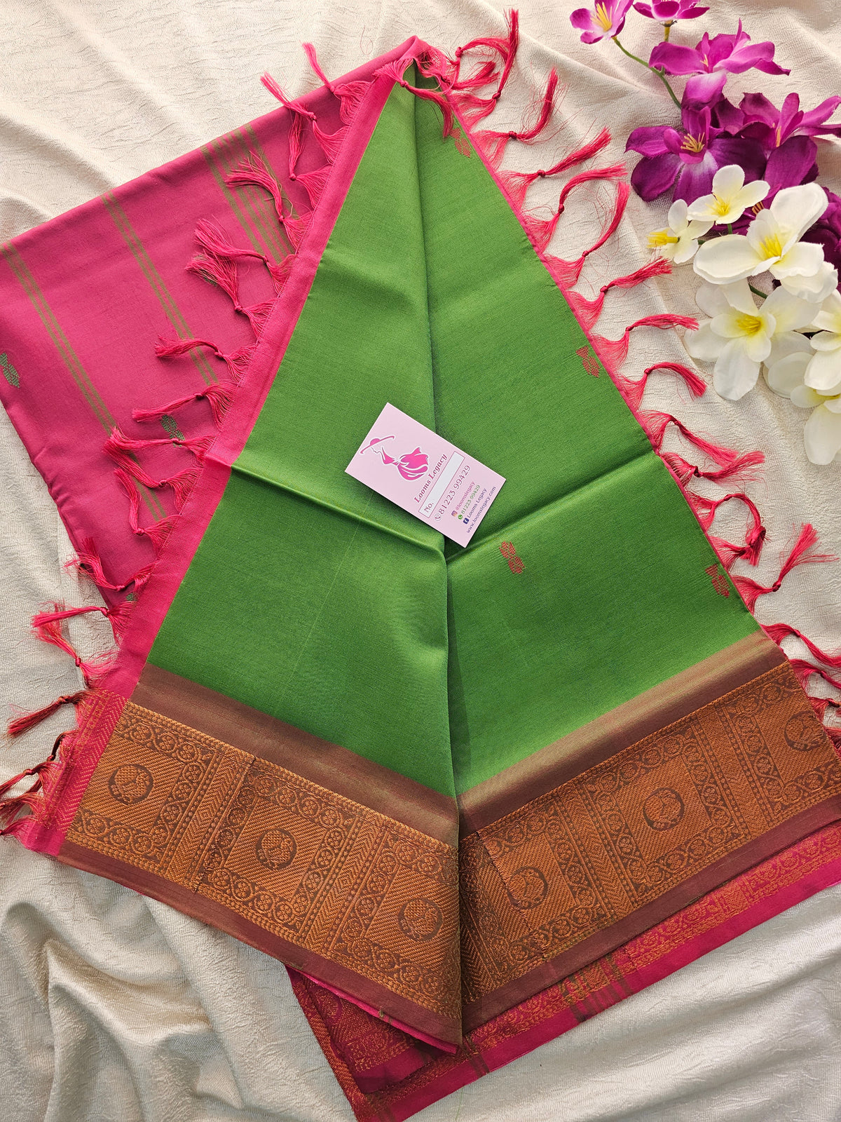 Green with Pink Chinnalampattu Border Saree