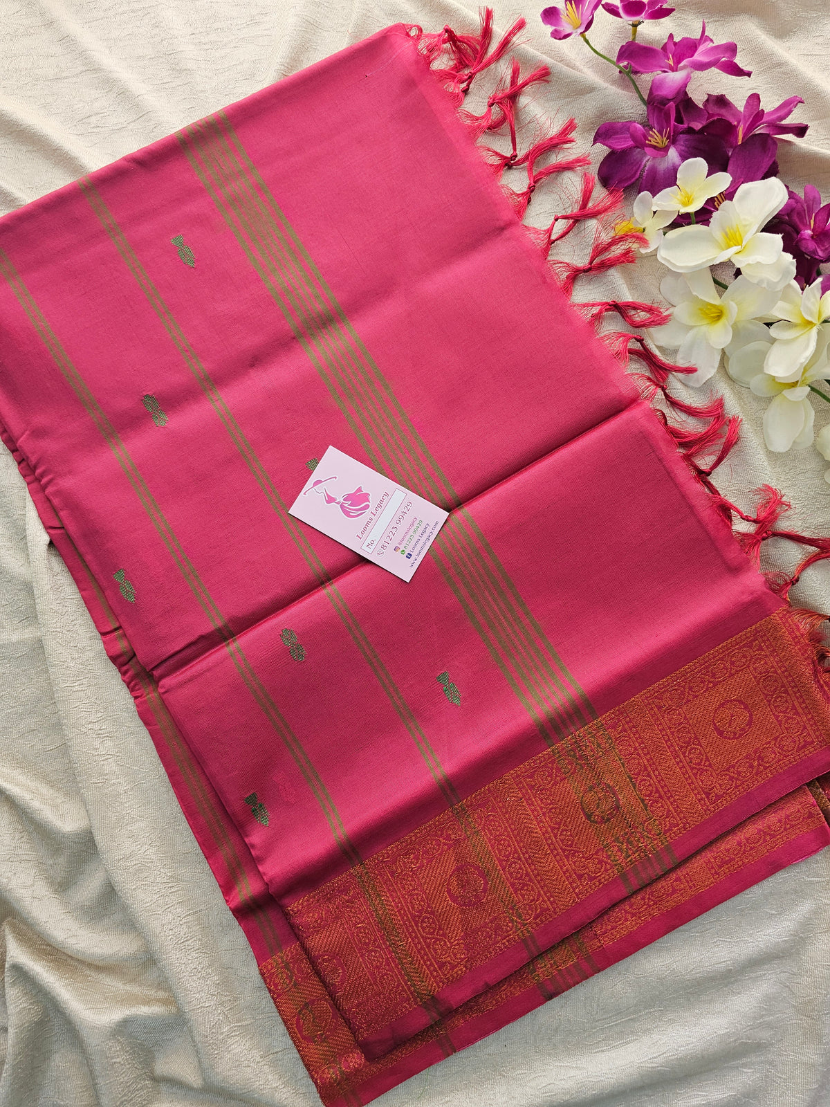 Green with Pink Chinnalampattu Border Saree