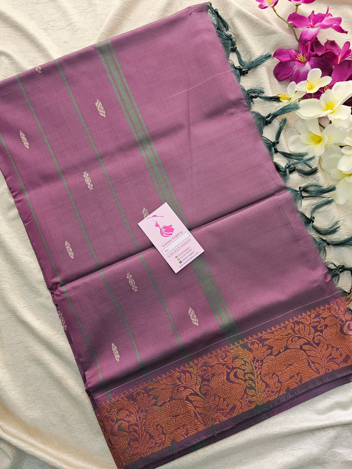 Pastel Green with Purple Pallu Chinnalampattu Border Saree