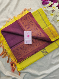 Mangenta Pink with Yellow Pallu Chinnalampattu Long Border Saree