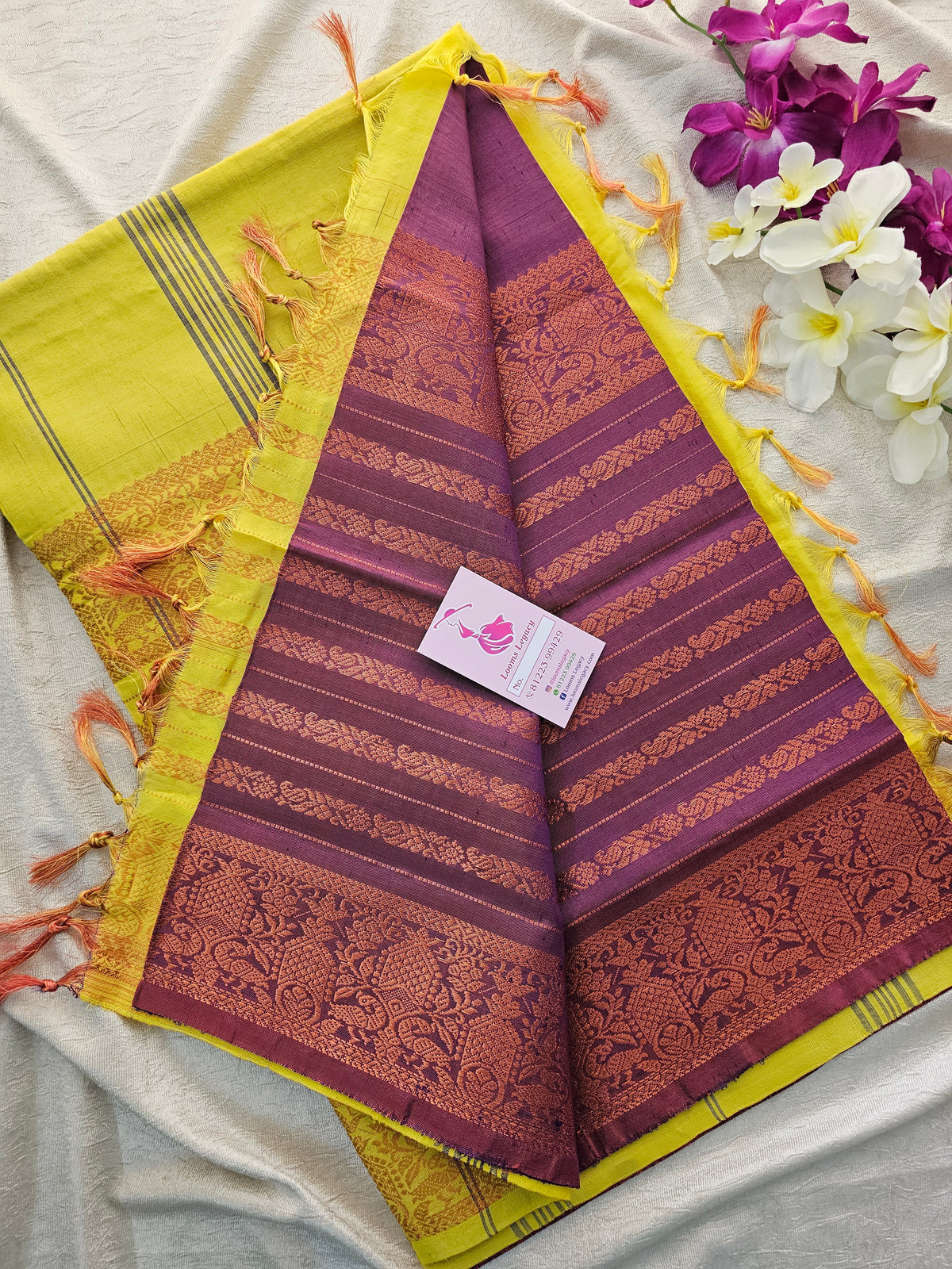 Mangenta Pink with Yellow Pallu Chinnalampattu Long Border Saree