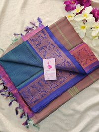 Dark Peacock  Blue cum Violet with Dual Shade Pallu Chinnalampattu Long Border Saree