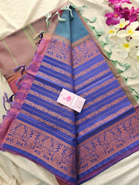 Dark Peacock  Blue cum Violet with Dual Shade Pallu Chinnalampattu Long Border Saree