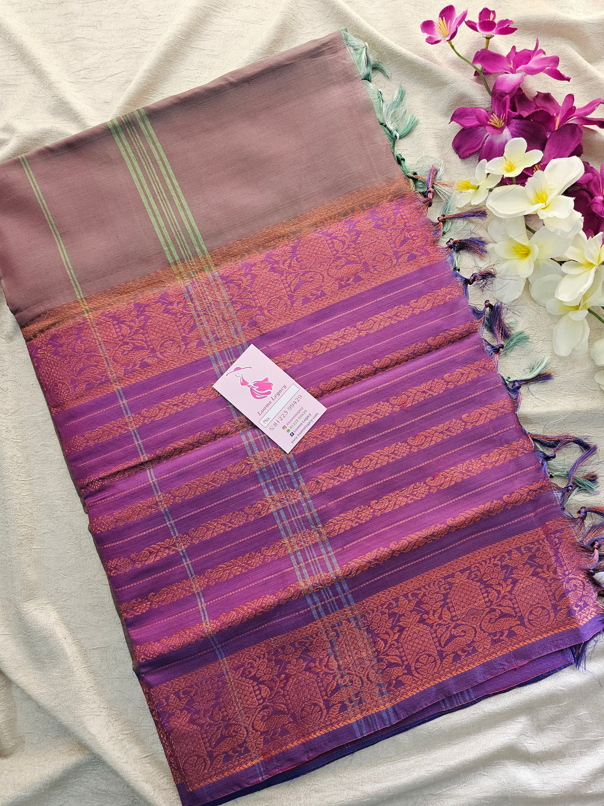 Dark Peacock  Blue cum Violet with Dual Shade Pallu Chinnalampattu Long Border Saree