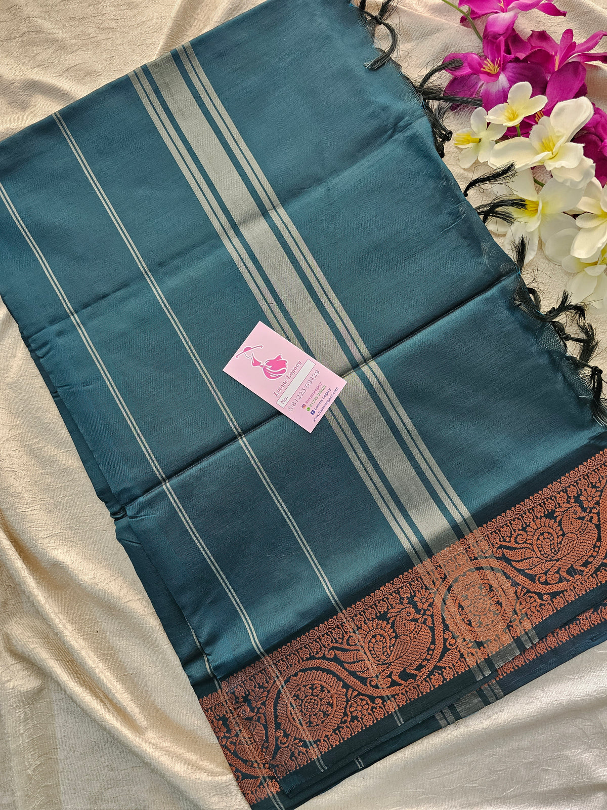 Light Peacock Green with Dark Pallu Chinnalampattu Border Saree