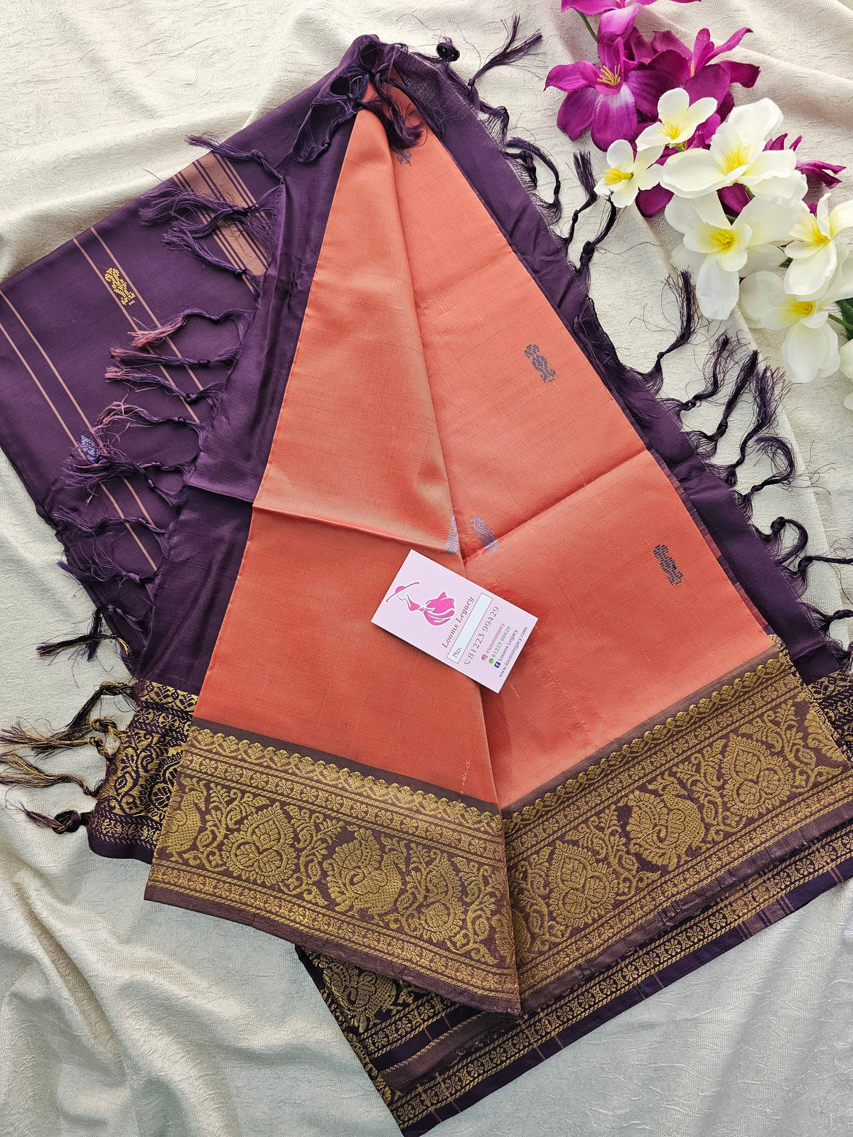 Rust Orange with Dark Purple  Chinnalampattu Border Saree