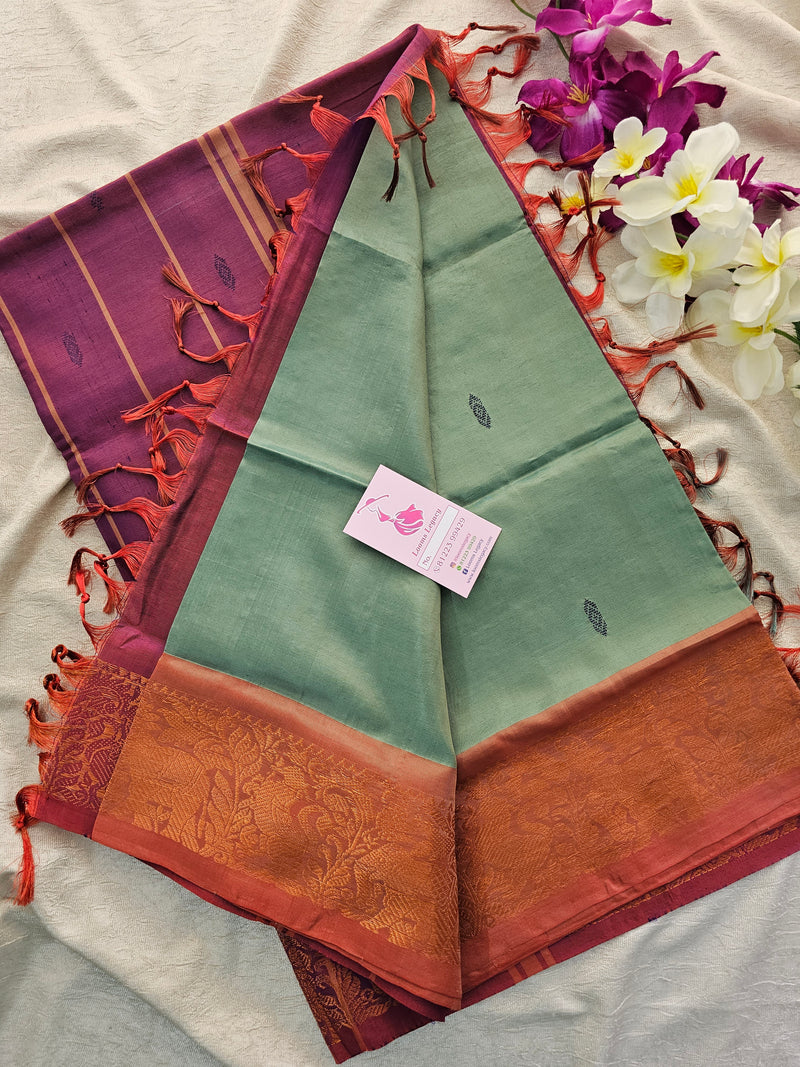 Green with Purple Chinnalampattu Border Saree