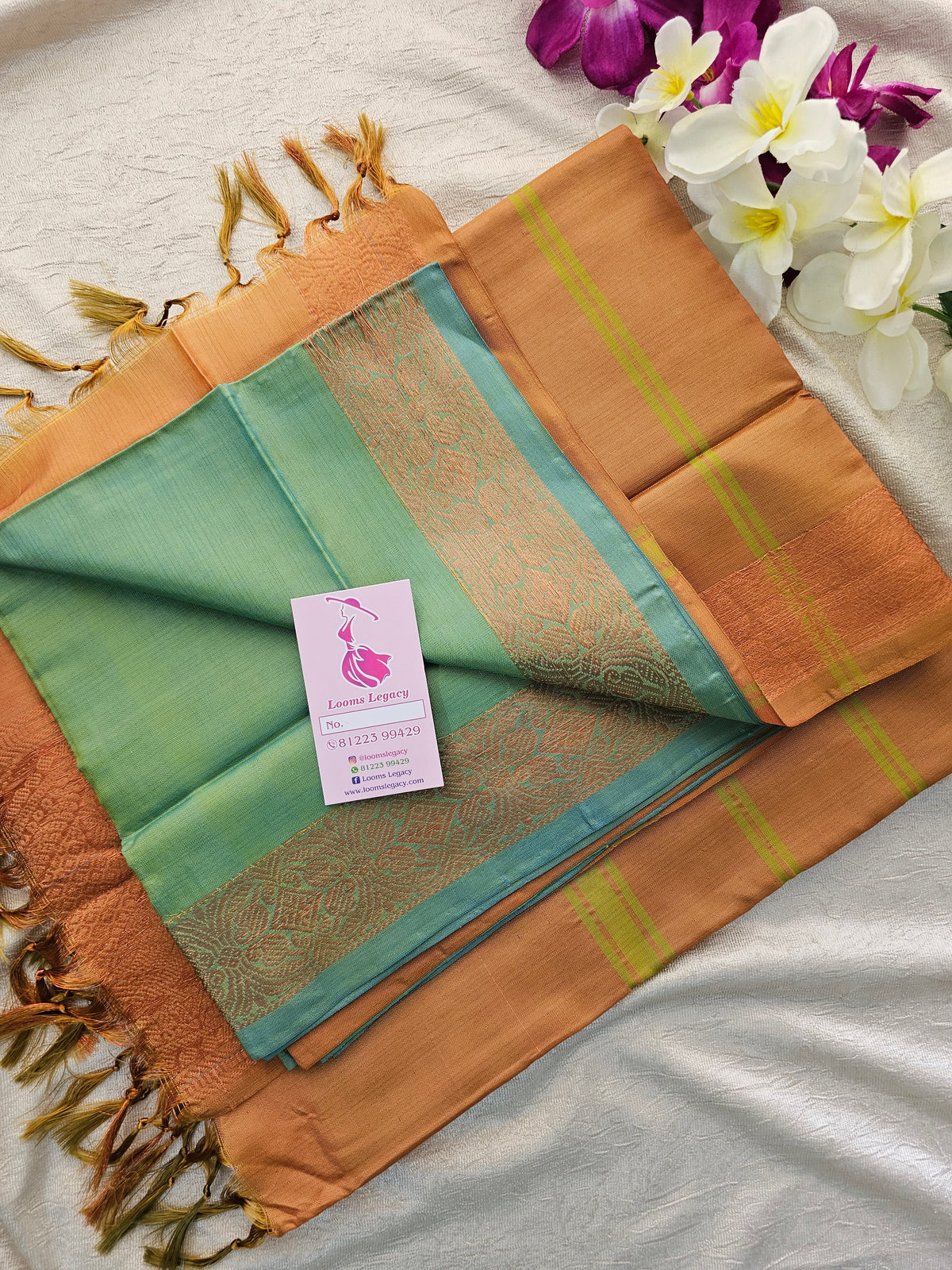 Sea Green with Brown Pallu Chinnalampattu Long Border Saree