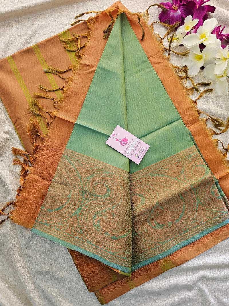 Sea Green with Brown Pallu Chinnalampattu Long Border Saree