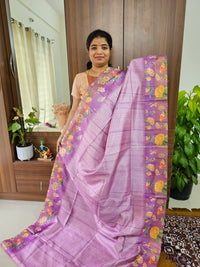 Semi Tussar Digital Prints with Contrast Border - Lavender