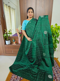 Classical Kanjivaram Pattern Pure Handloom Soft Silk Saree - Monochrome Bottle Green