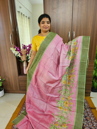 Pink with Green Pure Handwoven Tussar Silk Saree with Cut Work