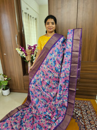 Pink with Purple Pure Handwoven Tussar Silk Saree with Cut Work