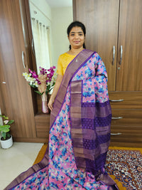 Pink with Purple Pure Handwoven Tussar Silk Saree with Cut Work